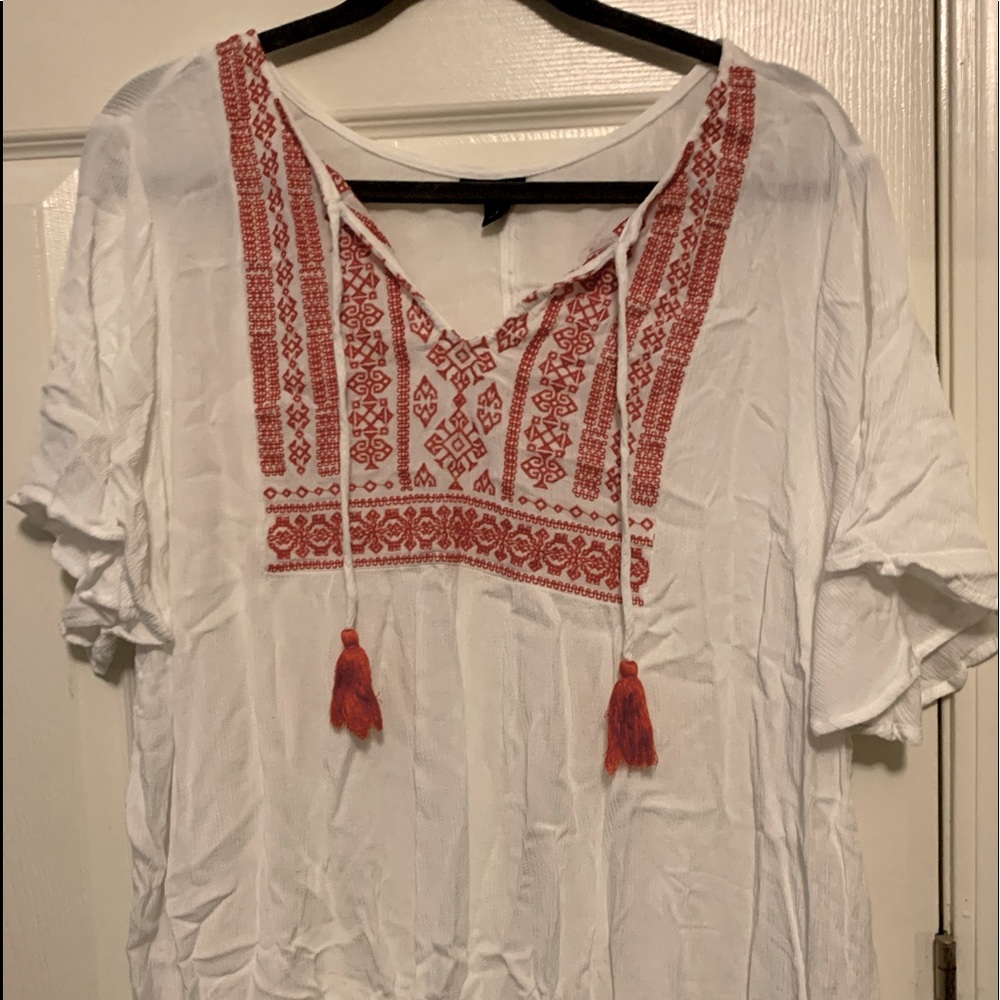 TORRID White Bohemian Styled shirt with tassels - 3X